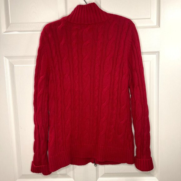 Eddie Bauer Cable Knit Cardigan Sweater Women's Size Medium Full Zip Cotton Wool - Picture 3 of 14
